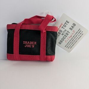 New Trader Joes Micro Tote with Grocery Bag Black And Red
